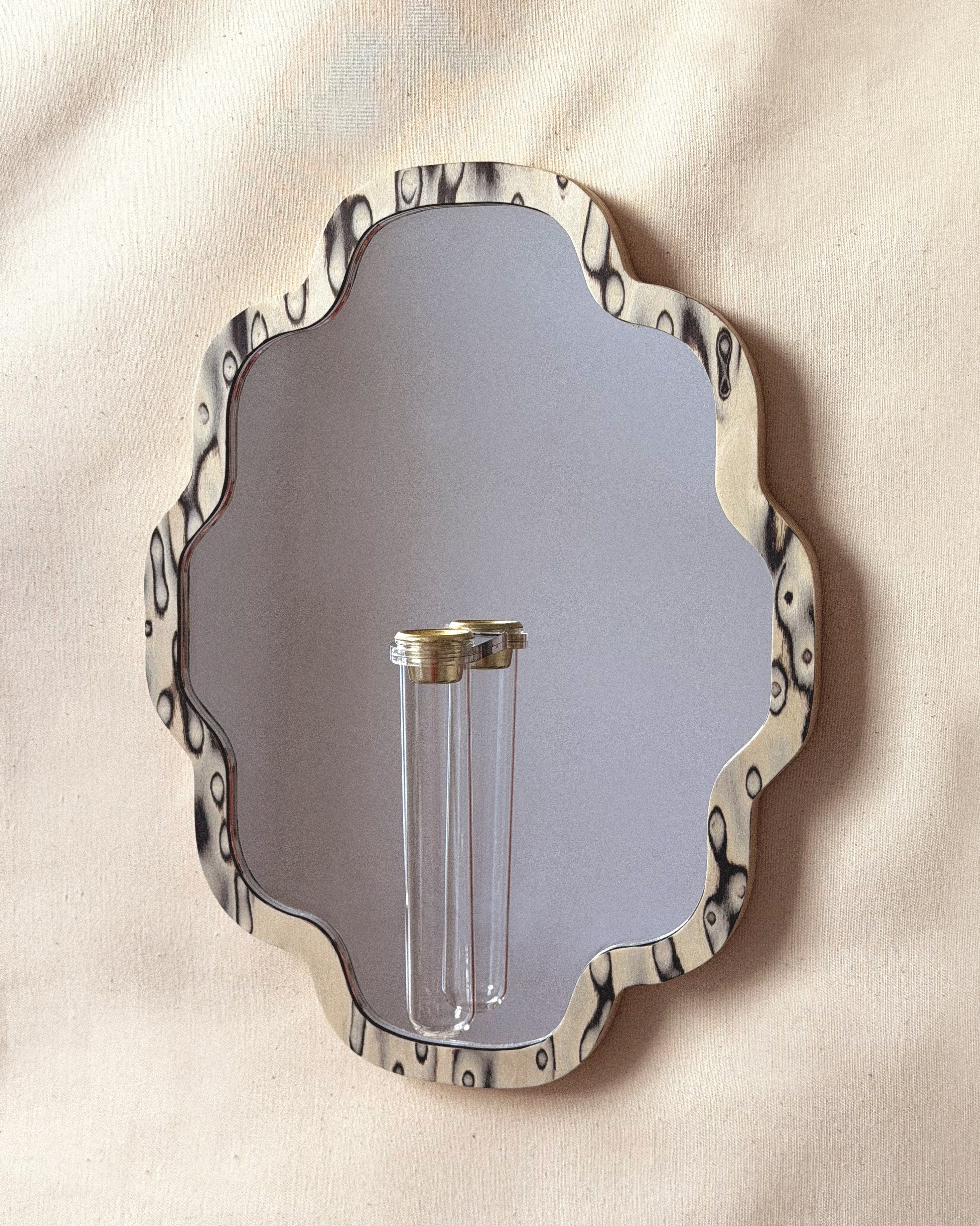 Large Scalloped botanical mirror - moiré veneer