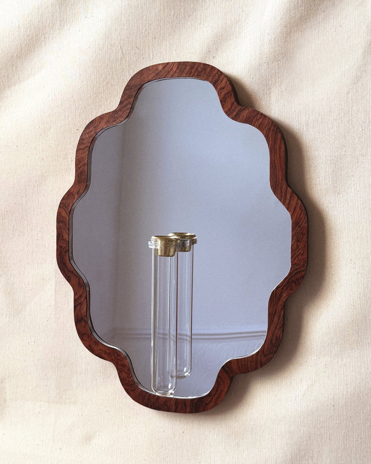 Large Scalloped botanical mirror - walnut veneer