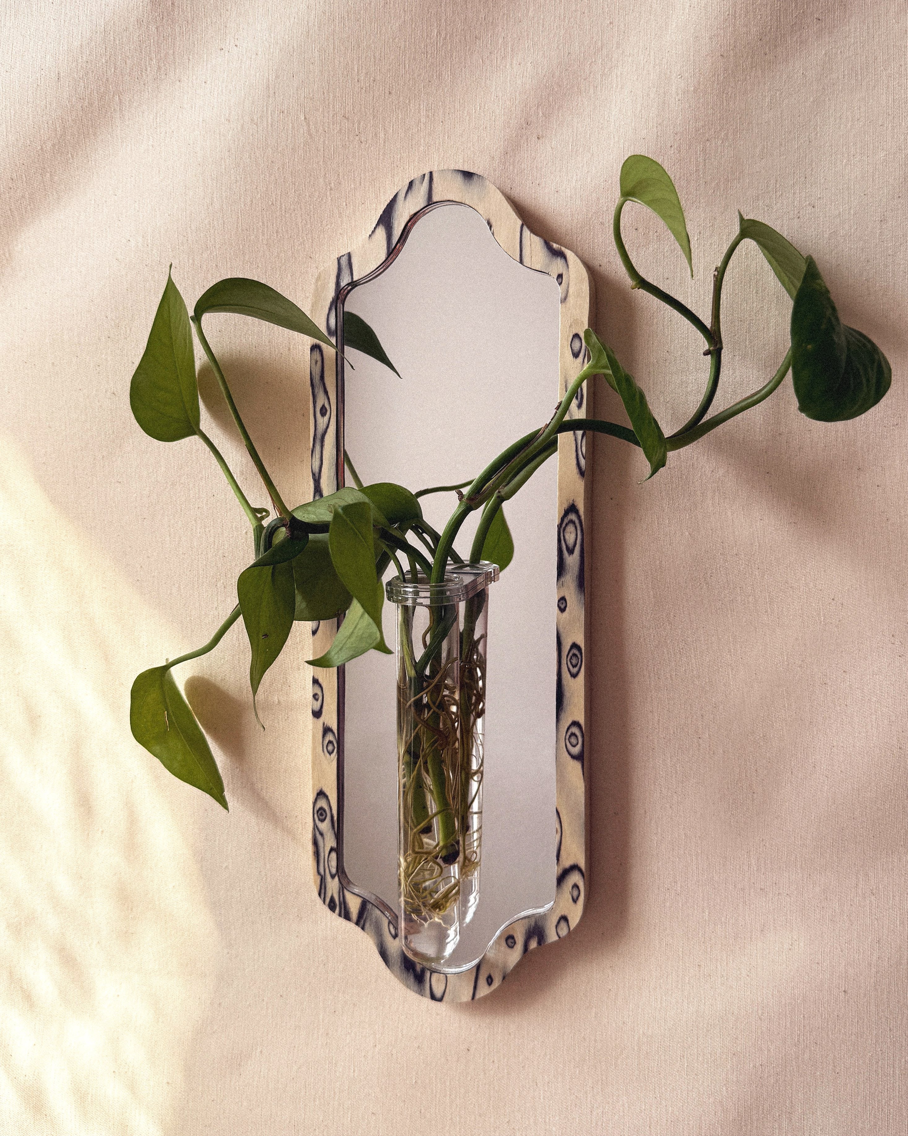 Curved Botanical Mirror - moiré veneer