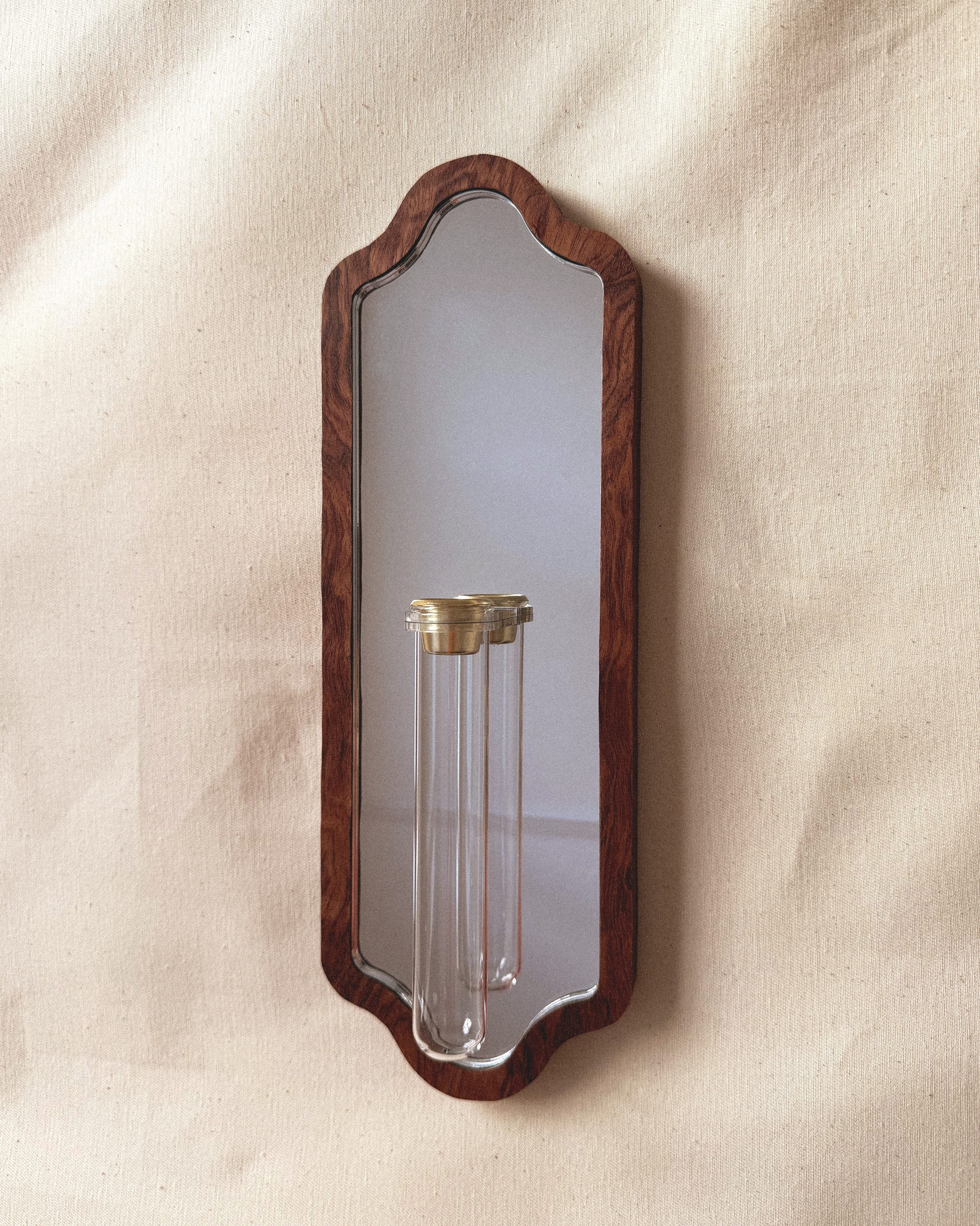 Curved Botanical Mirror - walnut veneer