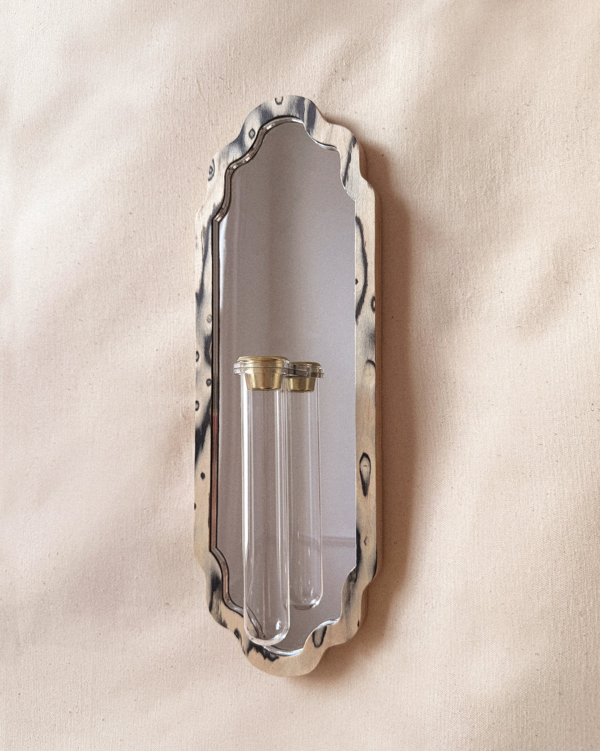 Scalloped botanical mirror - moiré veneer