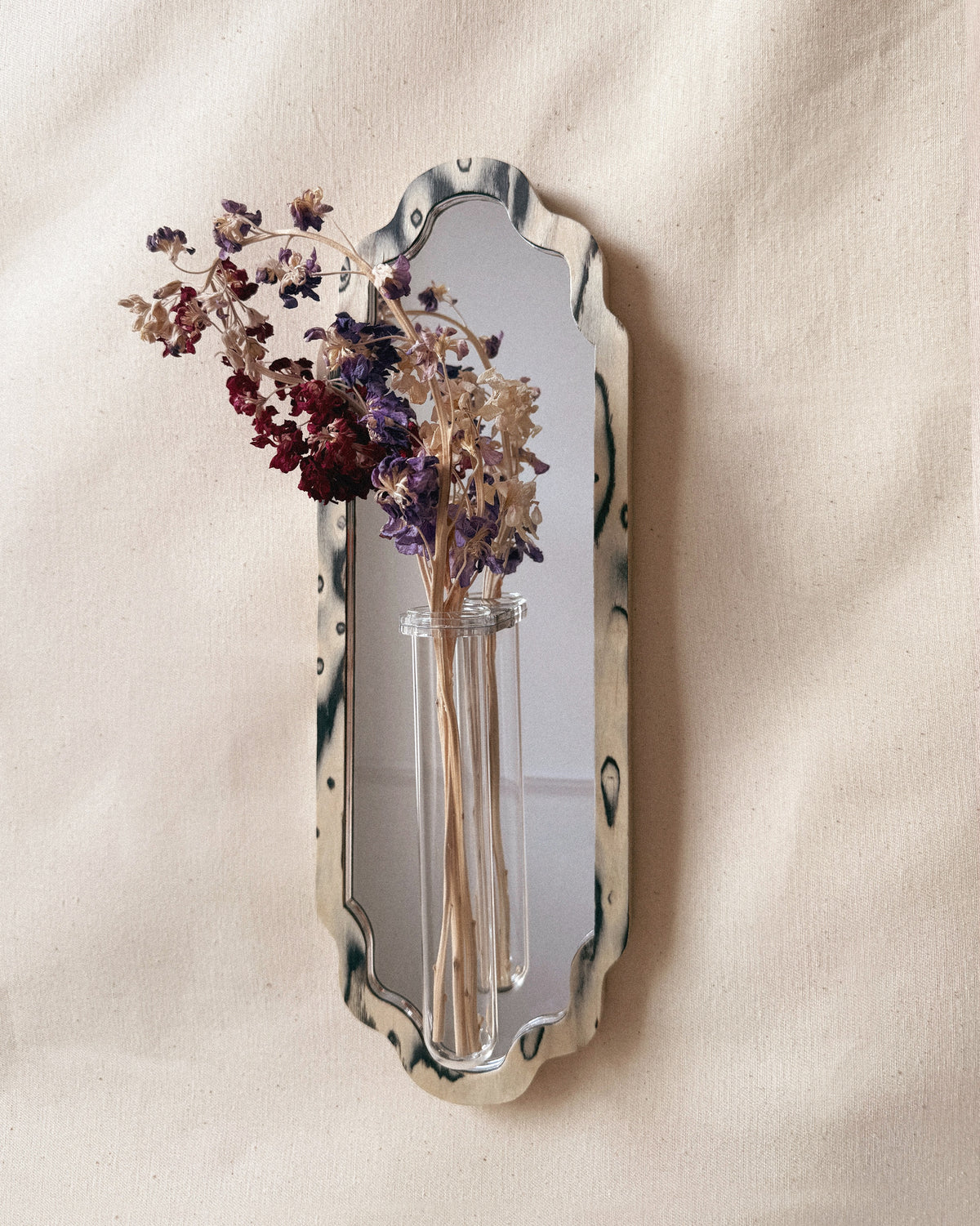 Scalloped botanical mirror - moiré veneer
