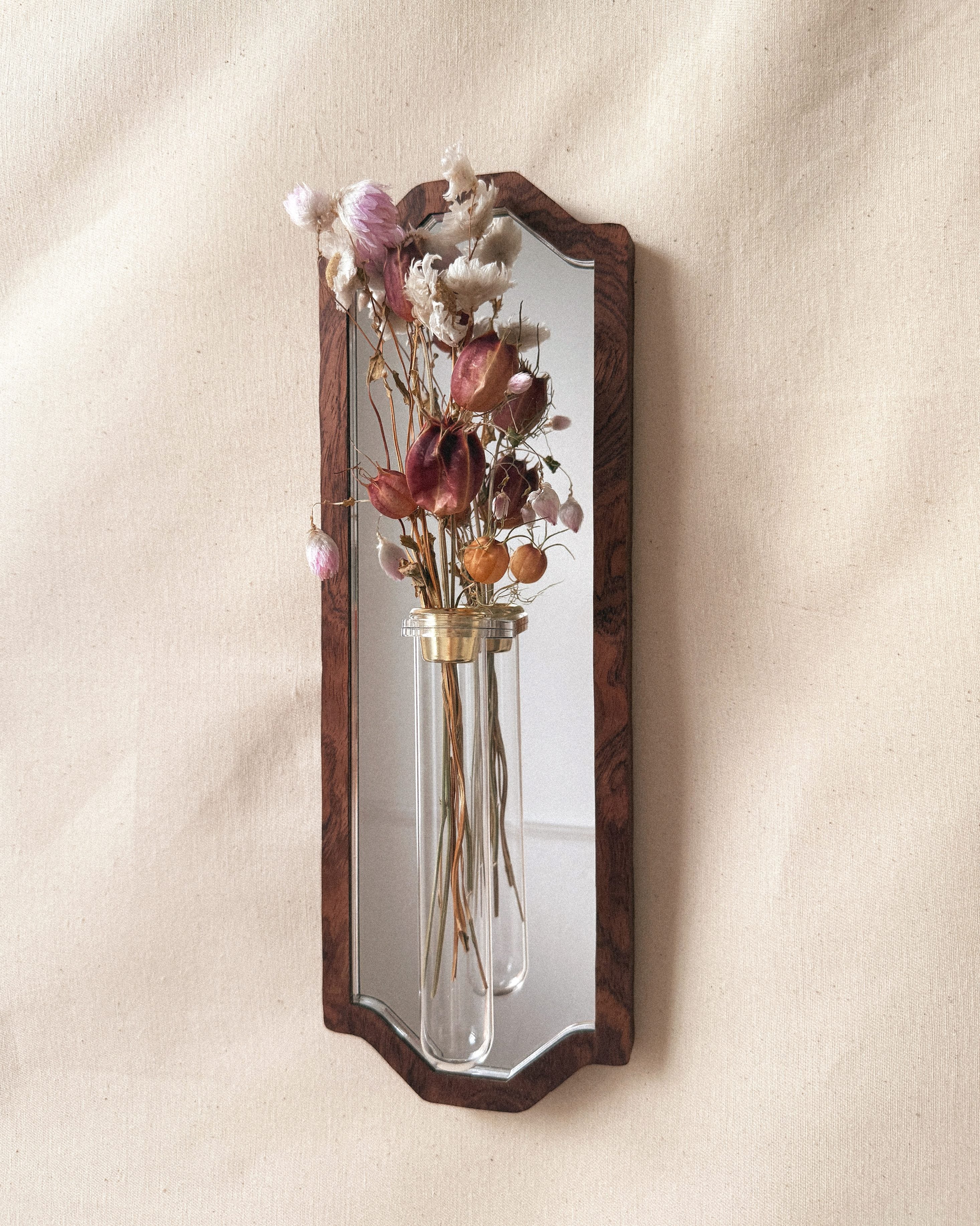 Pointed Botanical Mirror - walnut veneer