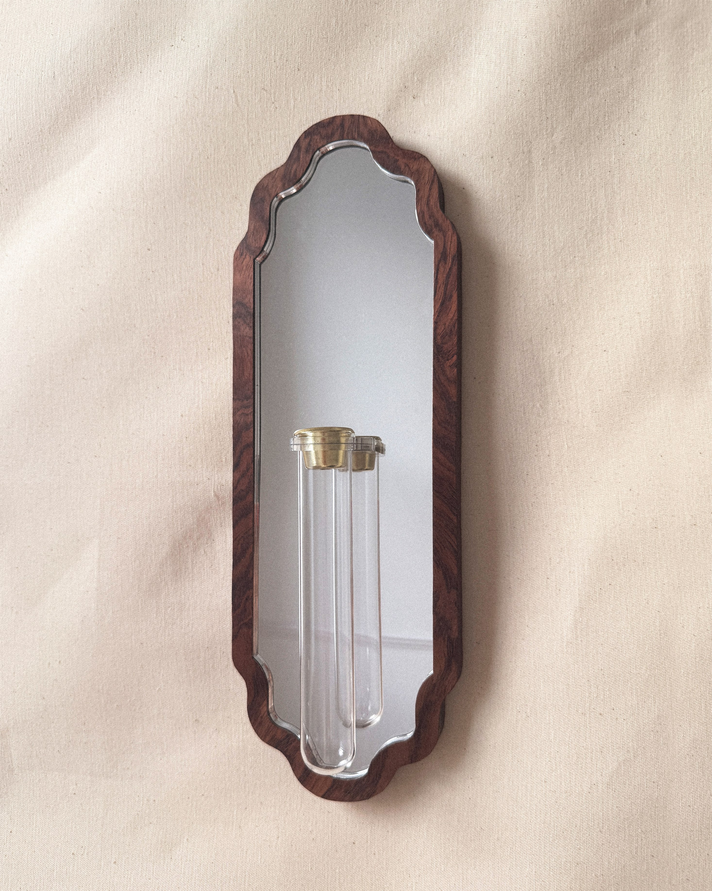 Scalloped Botanical Mirror - walnut veneer