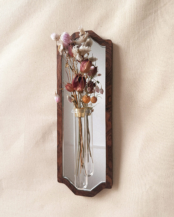 Pointed Botanical Mirror - walnut veneer