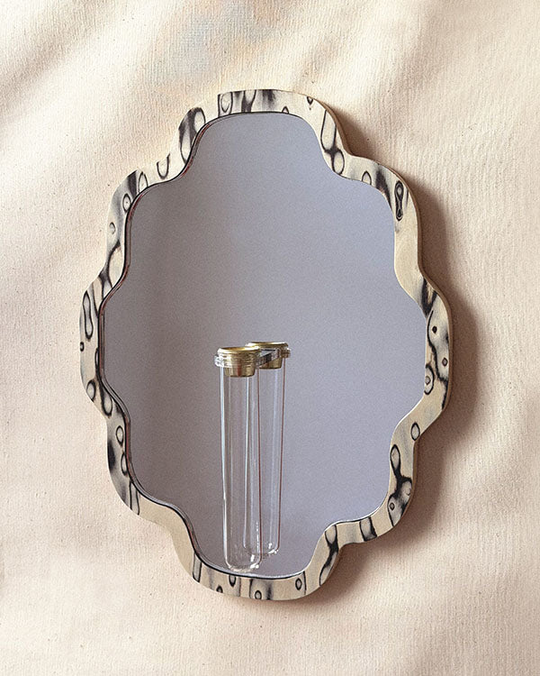 Large Scalloped botanical mirror - moiré veneer