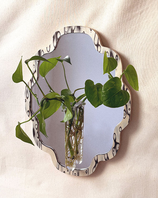 Large Scalloped botanical mirror - moiré veneer