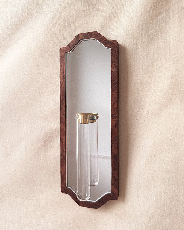 Pointed Botanical Mirror - walnut veneer