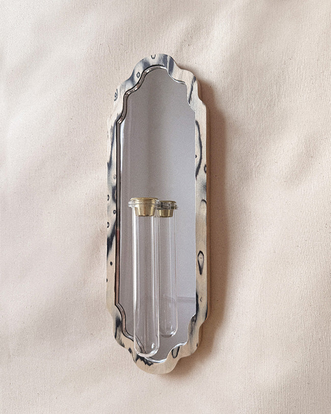 Scalloped botanical mirror - moiré veneer