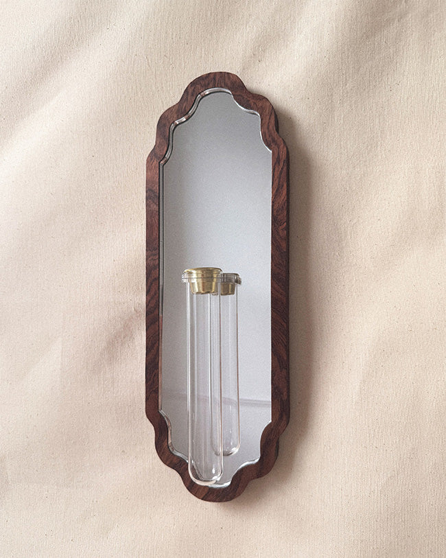 Scalloped Botanical Mirror - walnut