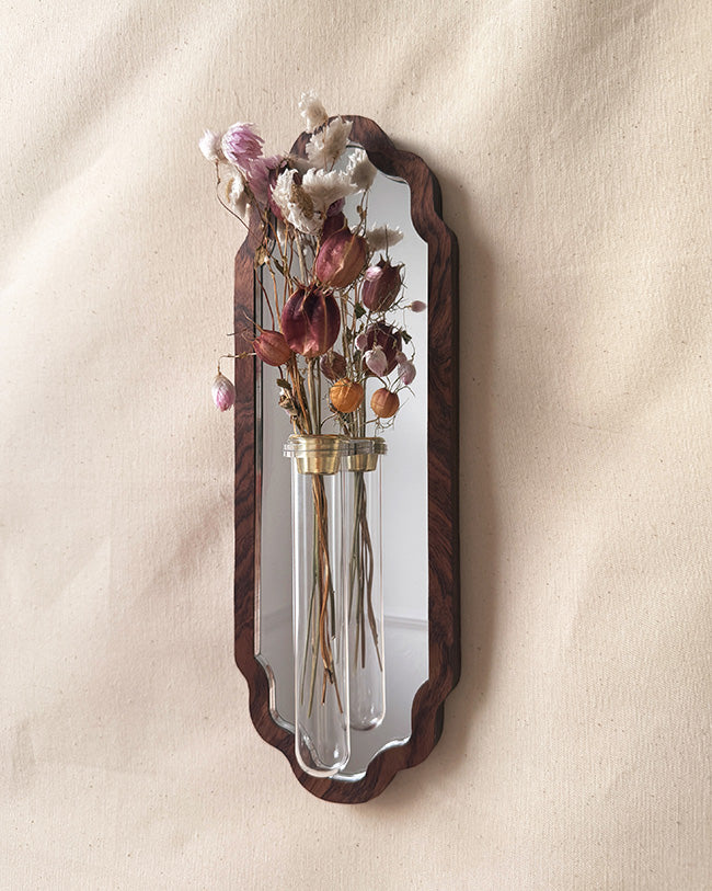 Scalloped Botanical Mirror - walnut